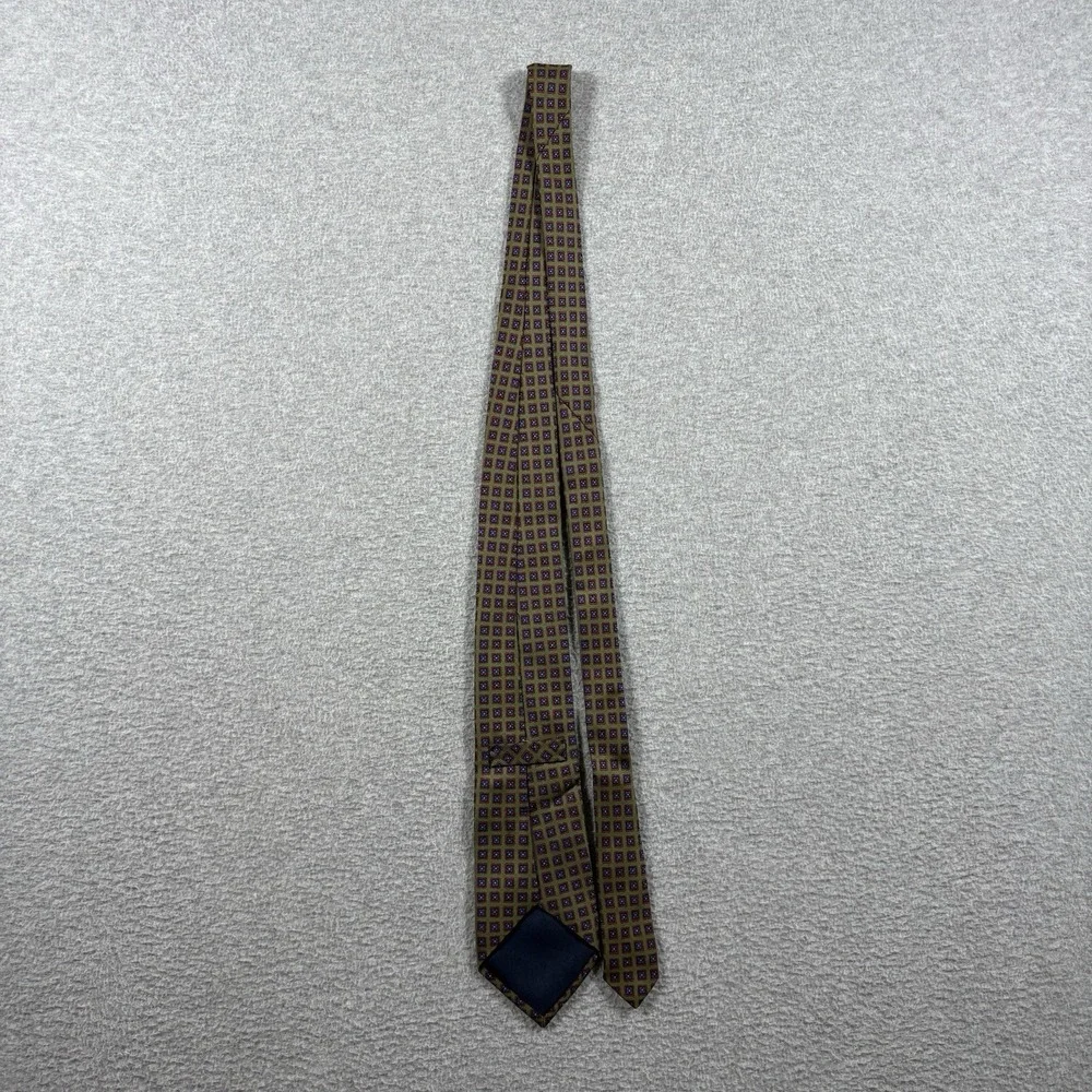 Vintage Polo Ralph Lauren Necktie Silk Geometric Foulard Olive Green Blue USA